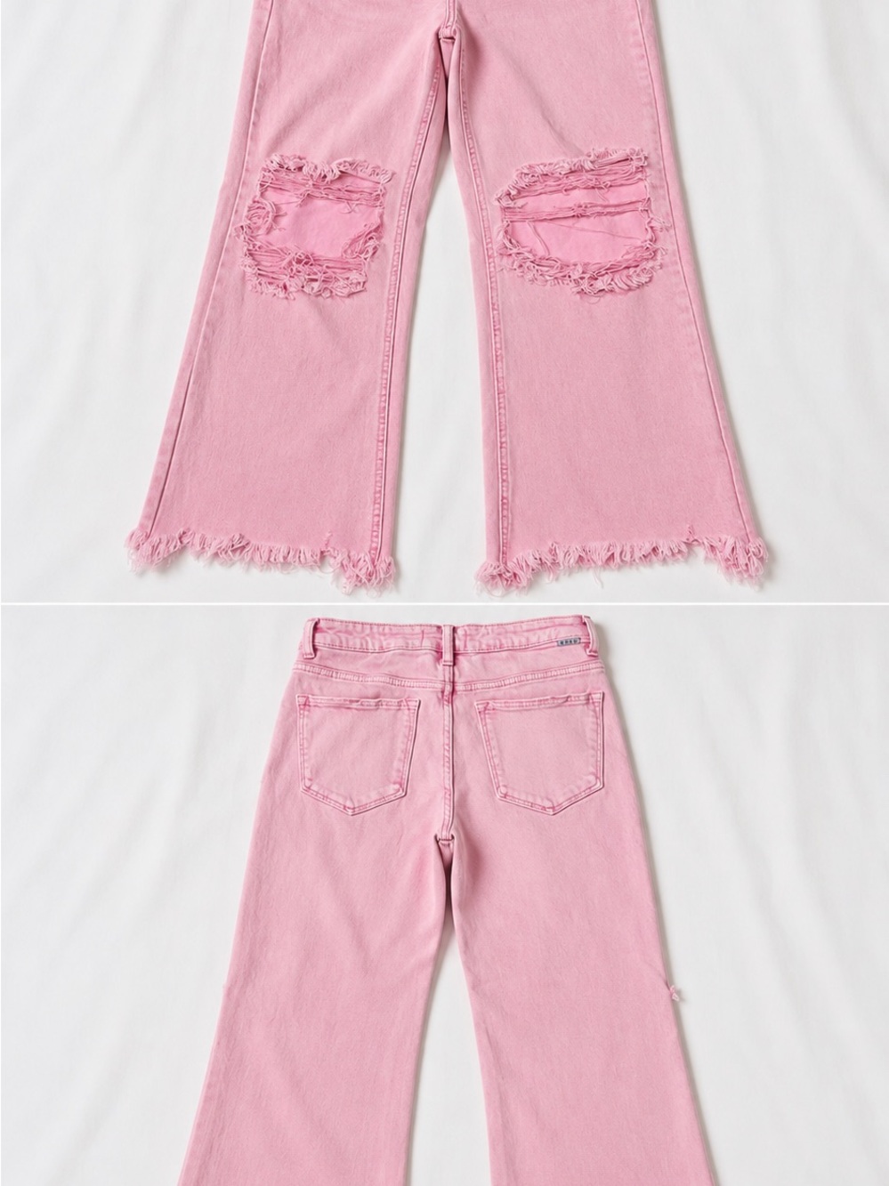 Pink Distressed High-Rise Wide Leg Jeans - Women's